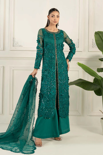 SF-EF25-04 -Embroidered Green Organza Suit By- Maria.B