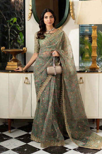 SF-EF25-08 -Embroidered Green Organza Saree By- Maria.B