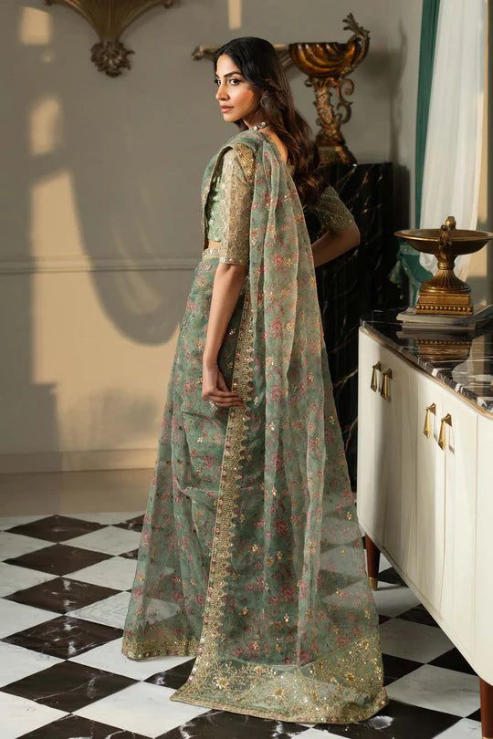SF-EF25-08 -Embroidered Green Organza Saree By- Maria.B