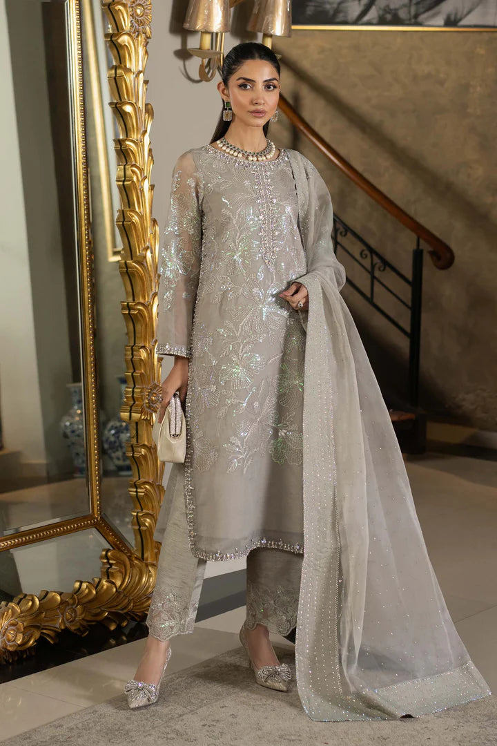 SF-EF25-15 -Embroidered Grey Organza Suit
