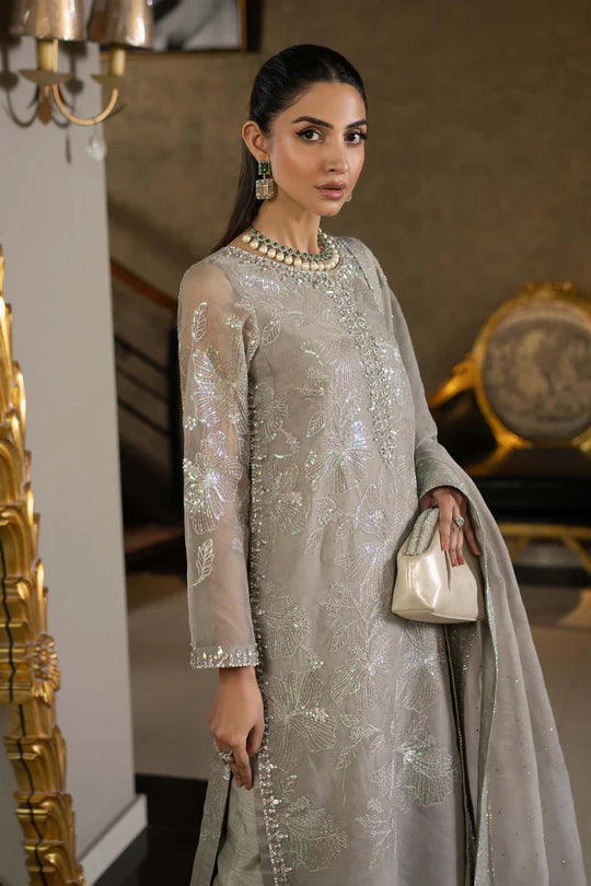 SF-EF25-15 -Embroidered Grey Organza Suit