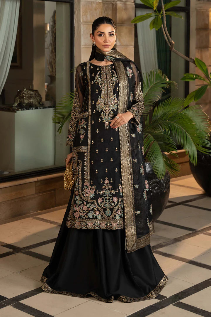 SF-EF25-24 -Embroidered Black Organza Suit By- Maria.B