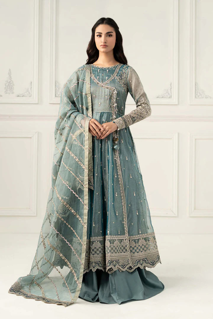 SF-EF25-30 -Embroidered Ice-Blue  Zari Net Suit