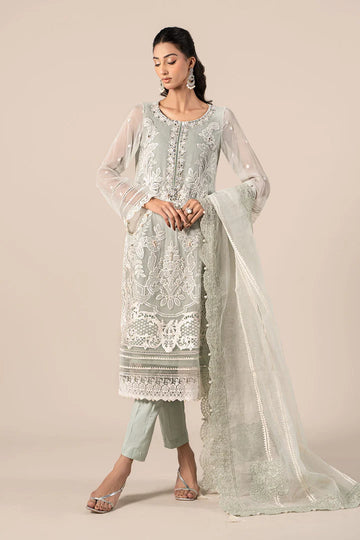 SF-EF25-34 -Embroidered Ice-Blue Chiffon Suit By- Maria.B