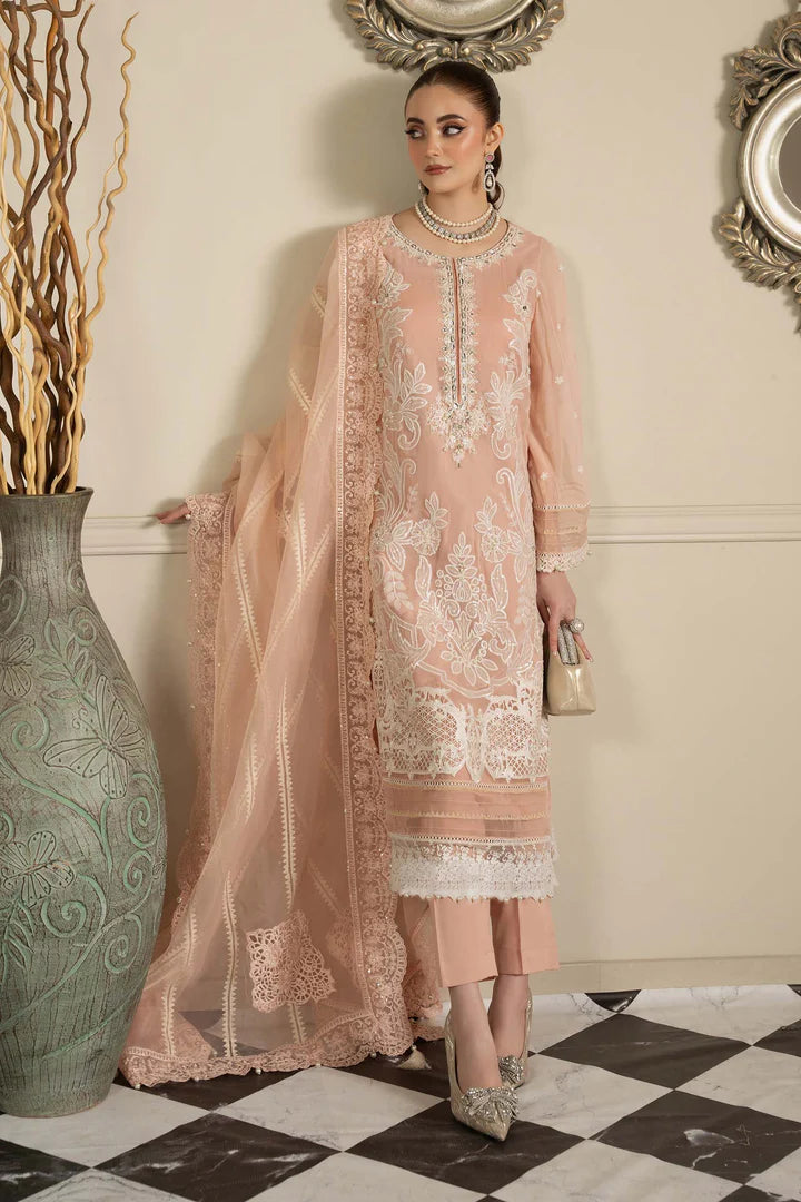 SF-EF25-34 -Embroidered Peach Chiffon Suit By- Maria.B