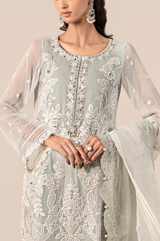 SF-EF25-34 -Embroidered Ice-Blue Chiffon Suit By- Maria.B