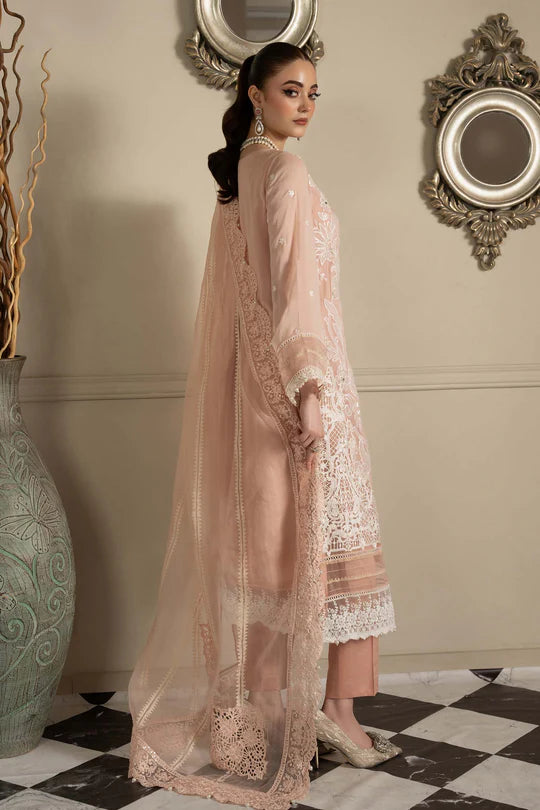 SF-EF25-34 -Embroidered Peach Chiffon Suit By- Maria.B