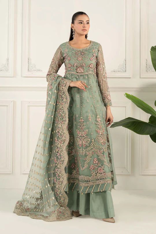 SF-EF25-40 -Embroidered Aqua Organza Suit