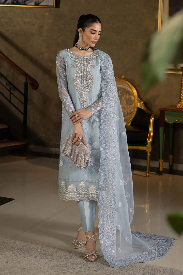 SF-EF25-51 -Embroidered Ice-Blue Organza Suit