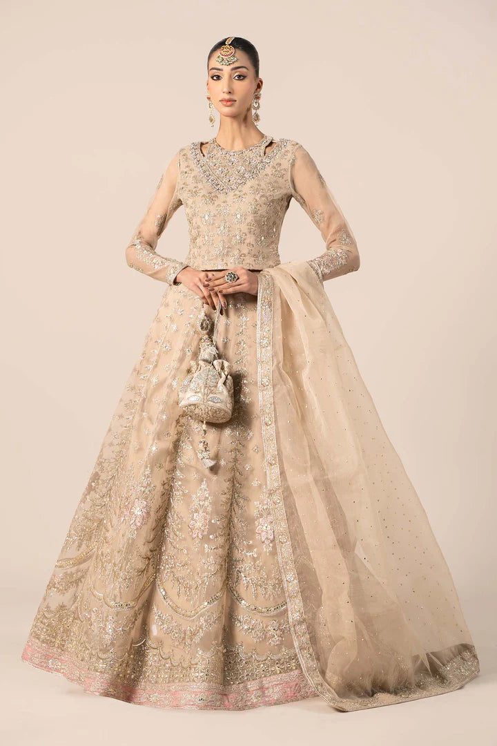 SF-EF25-55 -Embroidered Beige Organza Suit By- Maria.B