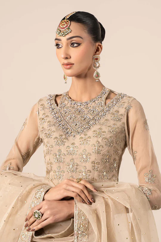 SF-EF25-55 -Embroidered Beige Organza Suit By- Maria.B