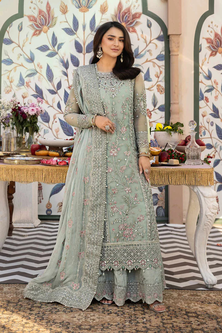 SF-EF25-65 -Embroidered Ice-Blue Raw Silk Suit By- Maria.B