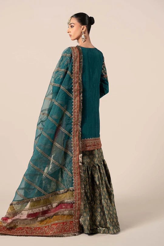 SF-W24-25 -Embroidered Green Raw Silk Suit By- Maria.B
