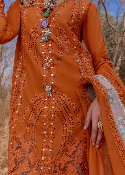 SHAMS-B- Tangerine Lawn '25 Ensemble By- Saira Shakira