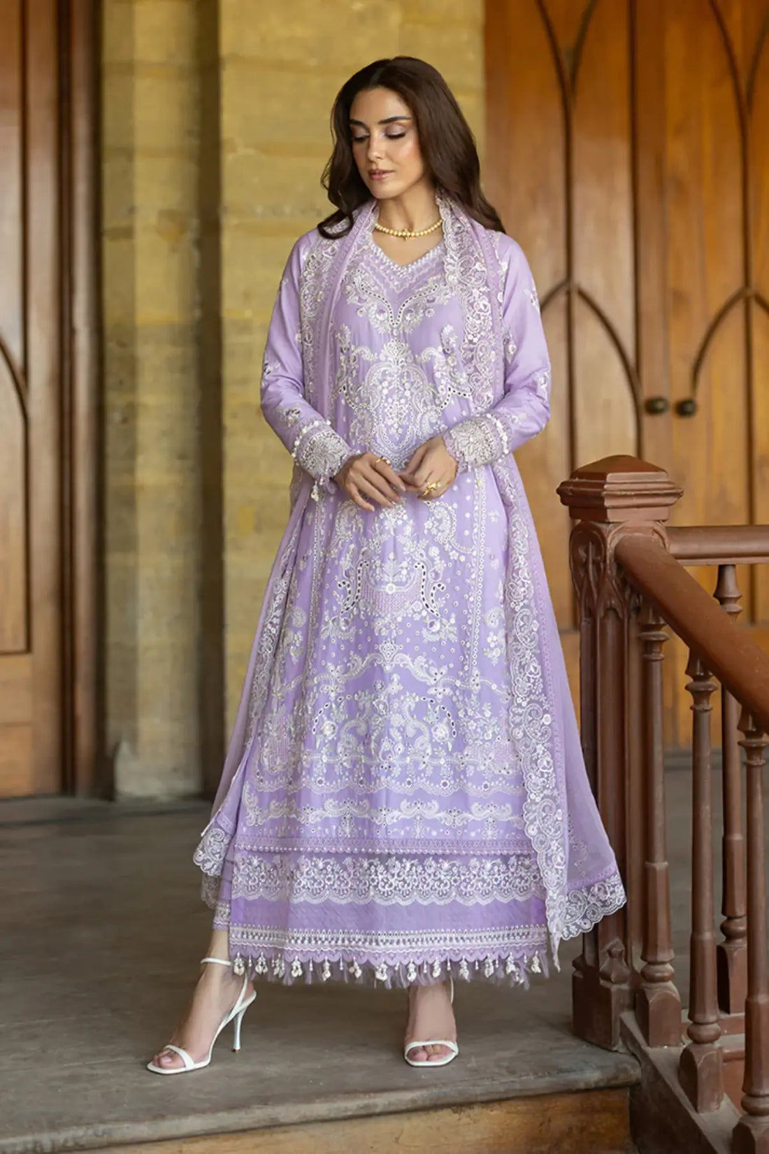 SL-147 Aleena lilac embroidered lawn stitched suit with chiffon dupatta