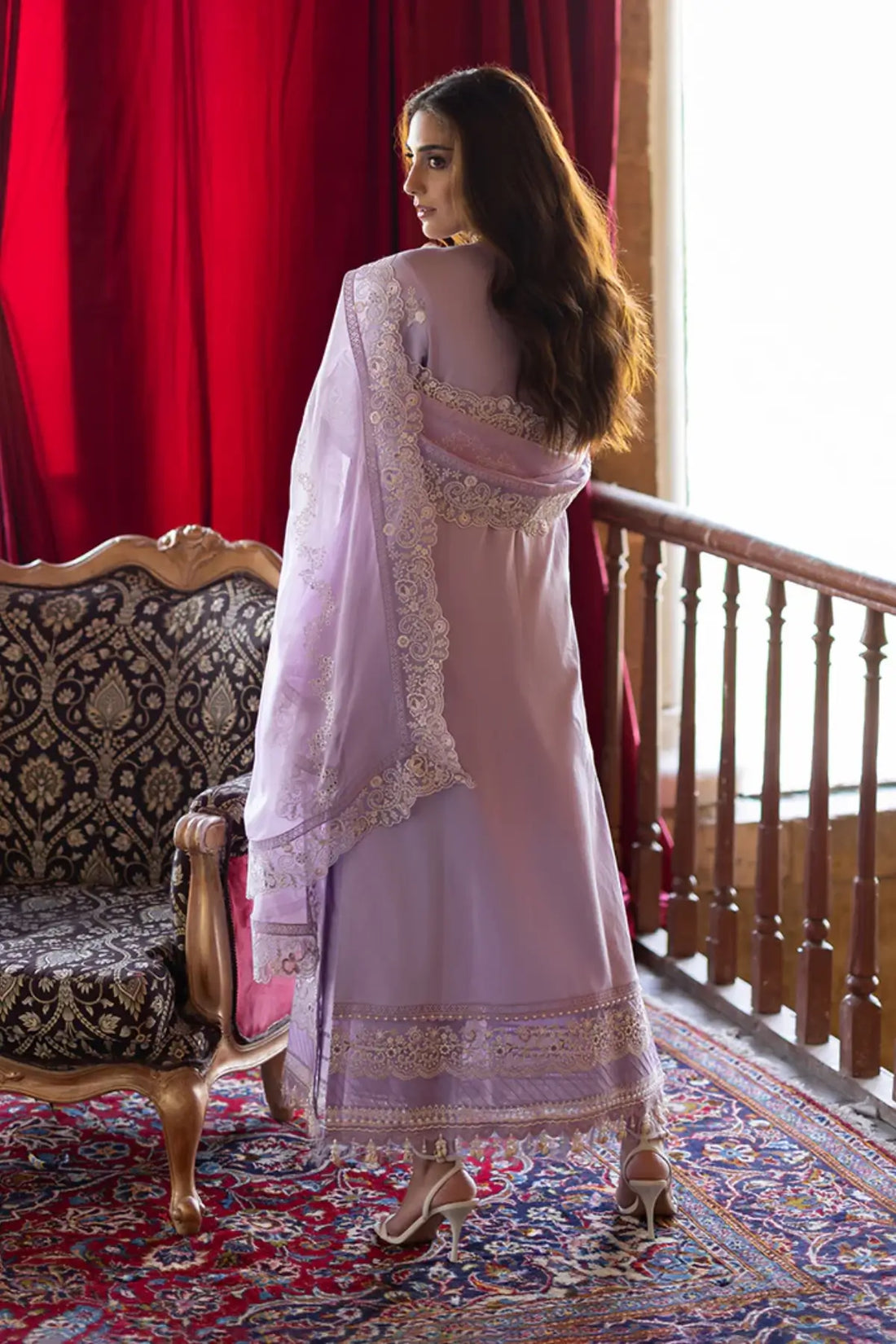 SL-147 Aleena lilac embroidered lawn stitched suit with chiffon dupatta