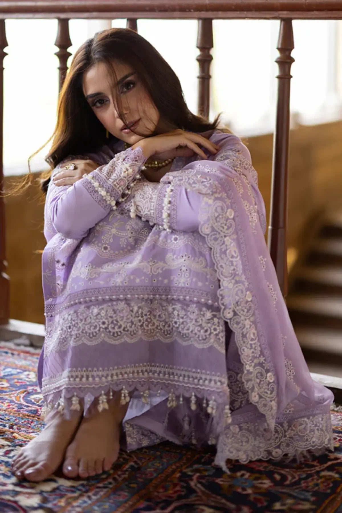 SL-147 Aleena lilac embroidered lawn stitched suit with chiffon dupatta