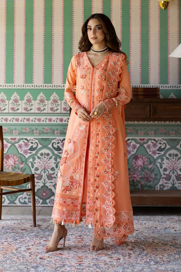 SL-148 Vanya coral embroidered lawn stitched 3PC suit with chiffon dupatta