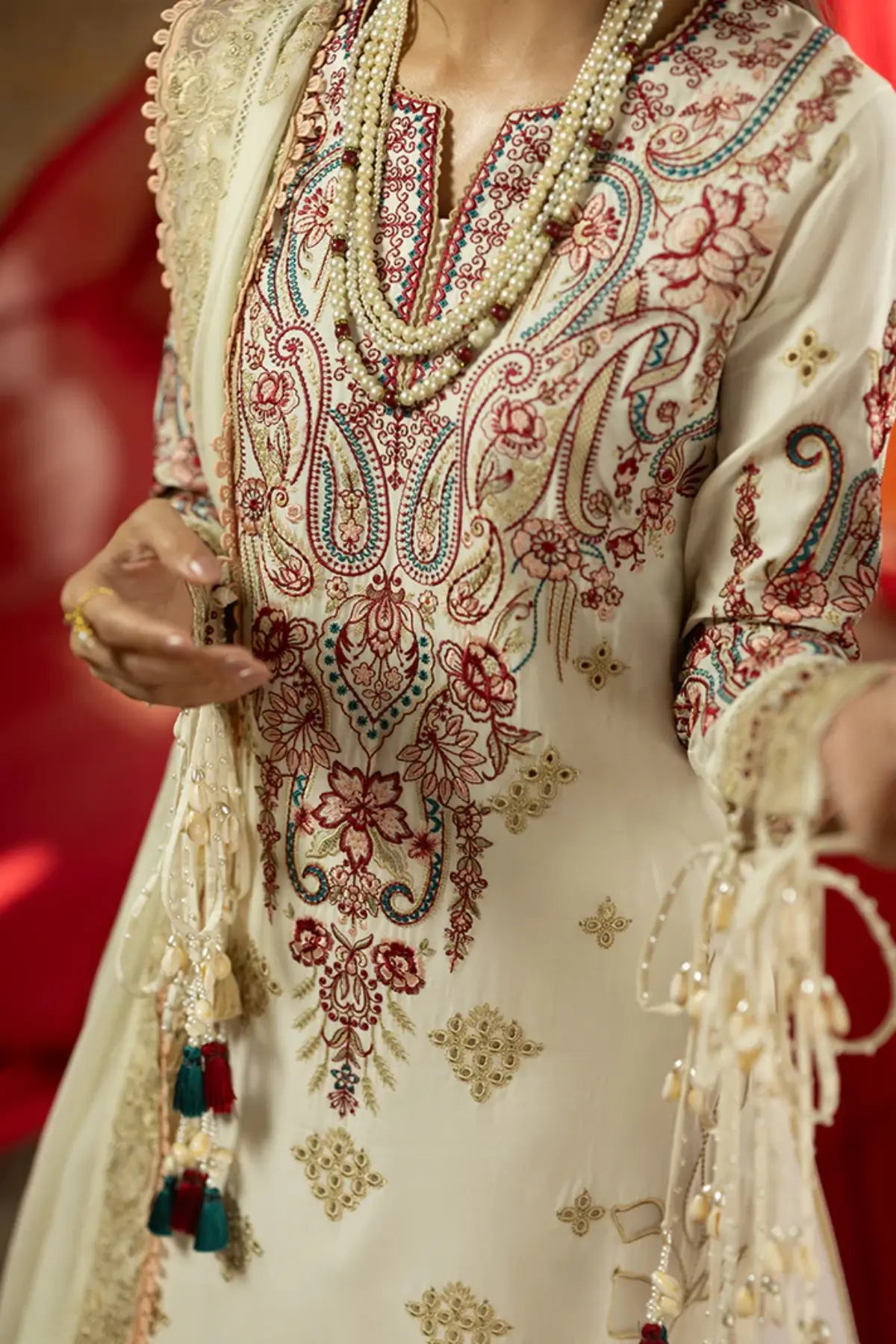 SL-150 Areeba ivory embroidered lawn stitched 3PC suit with chiffon dupatta
