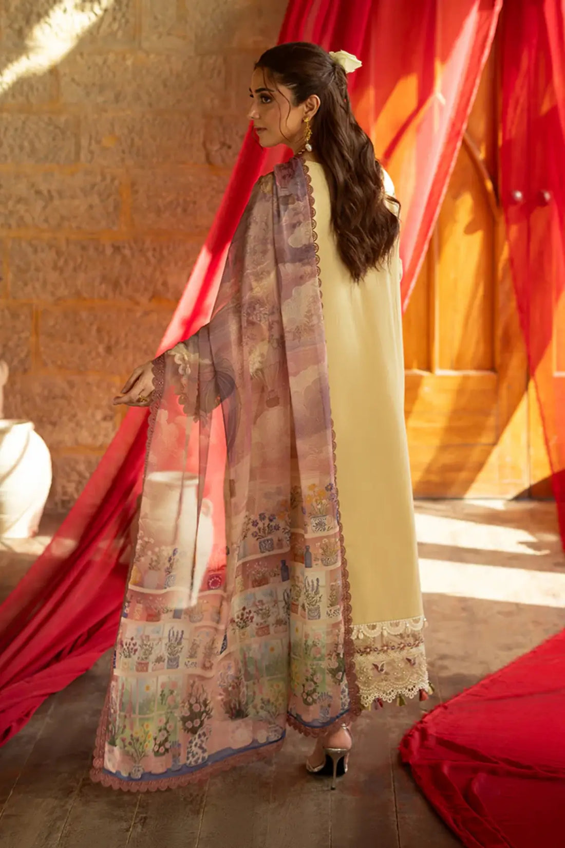 SL-151 Nael skin embroidered lawn stitched 3PC suit with printed silk dupatta