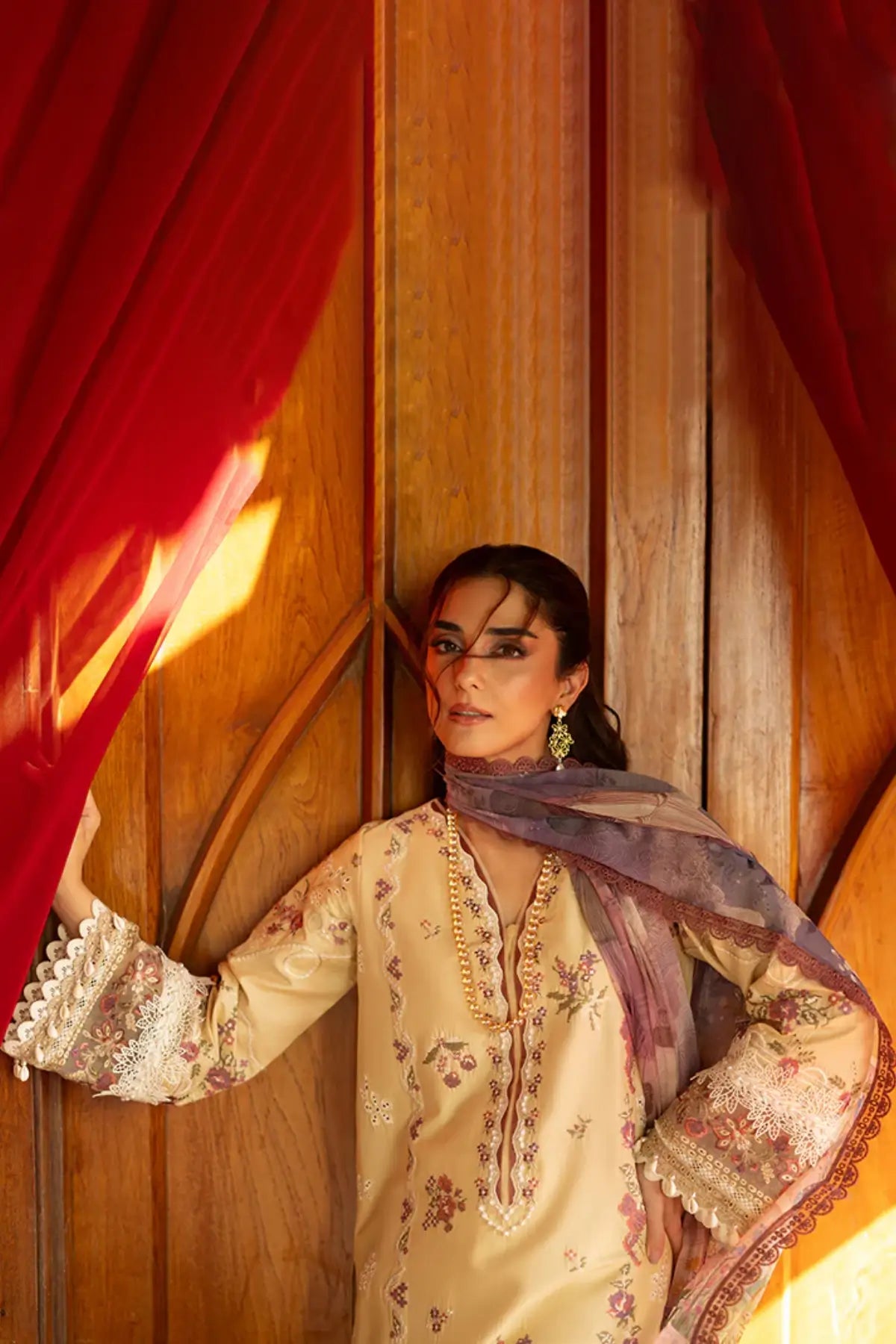 SL-151 Nael skin embroidered lawn stitched 3PC suit with printed silk dupatta