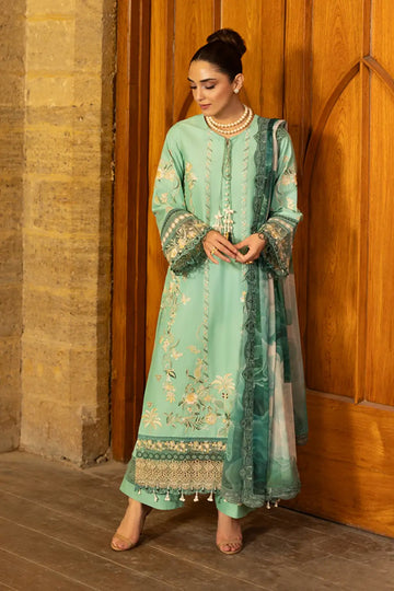 SL-156 Yalina turquoise embroidered lawn stitched 3PC suit with silk dupatta