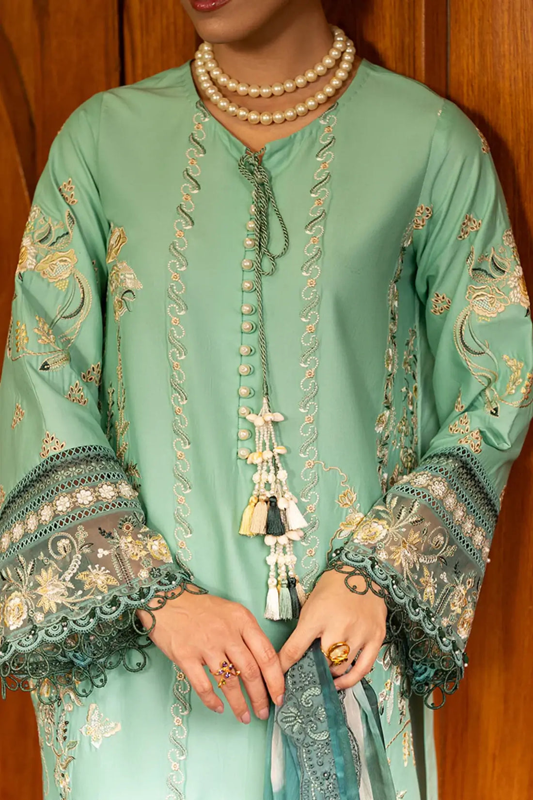SL-156 Yalina turquoise embroidered lawn stitched 3PC suit with silk dupatta