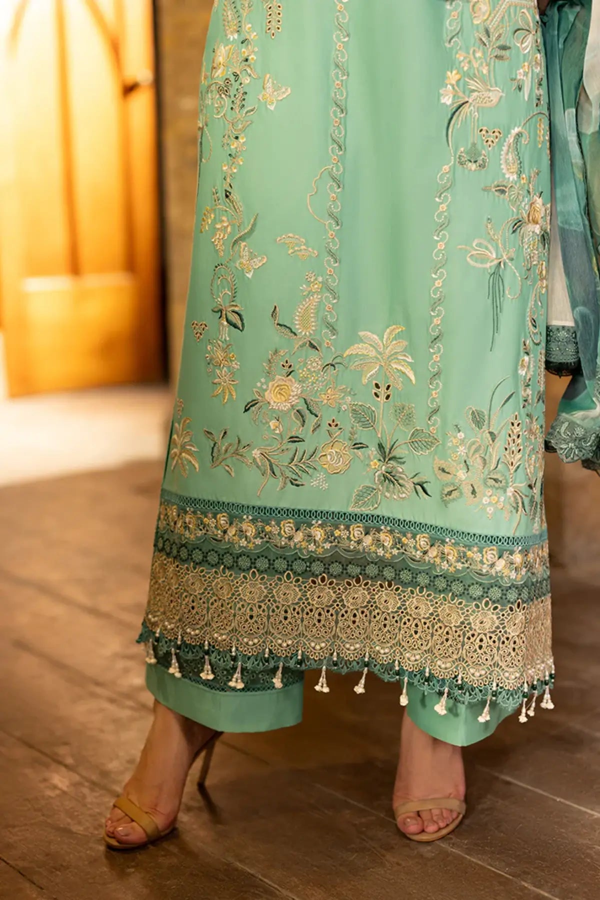 SL-156 Yalina turquoise embroidered lawn stitched 3PC suit with silk dupatta