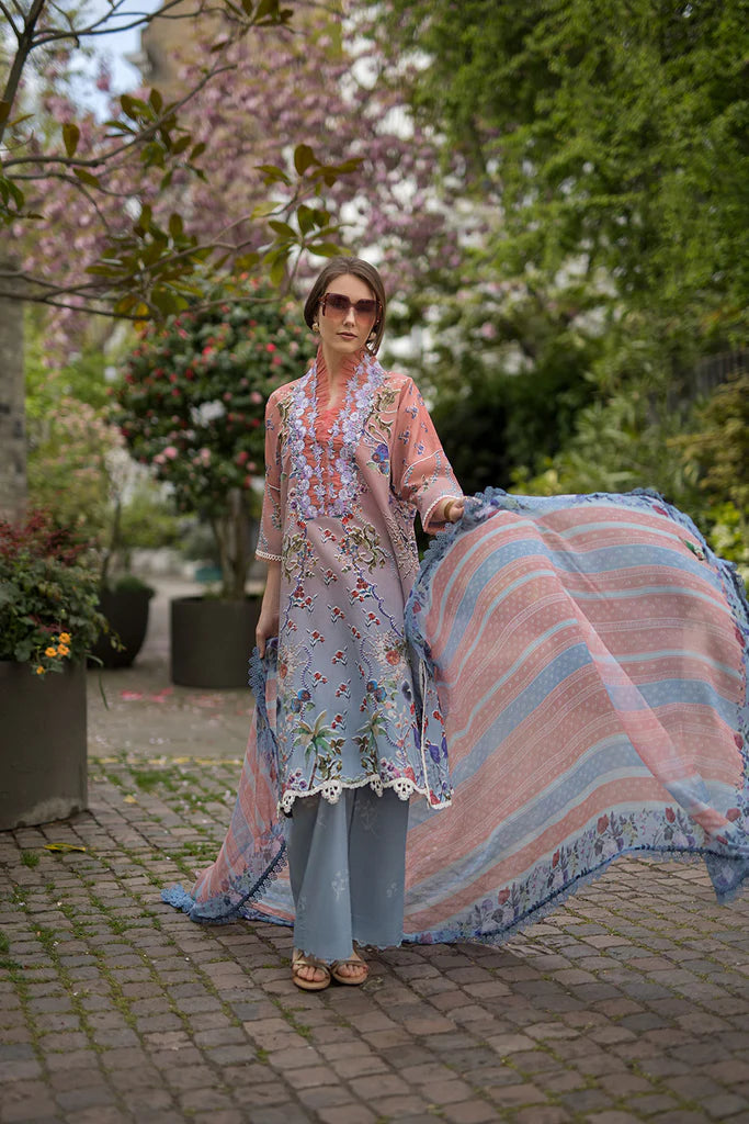 SNB25-2A- Peach & Grey Printed Lawn Ensemble By- Sobia Nazir