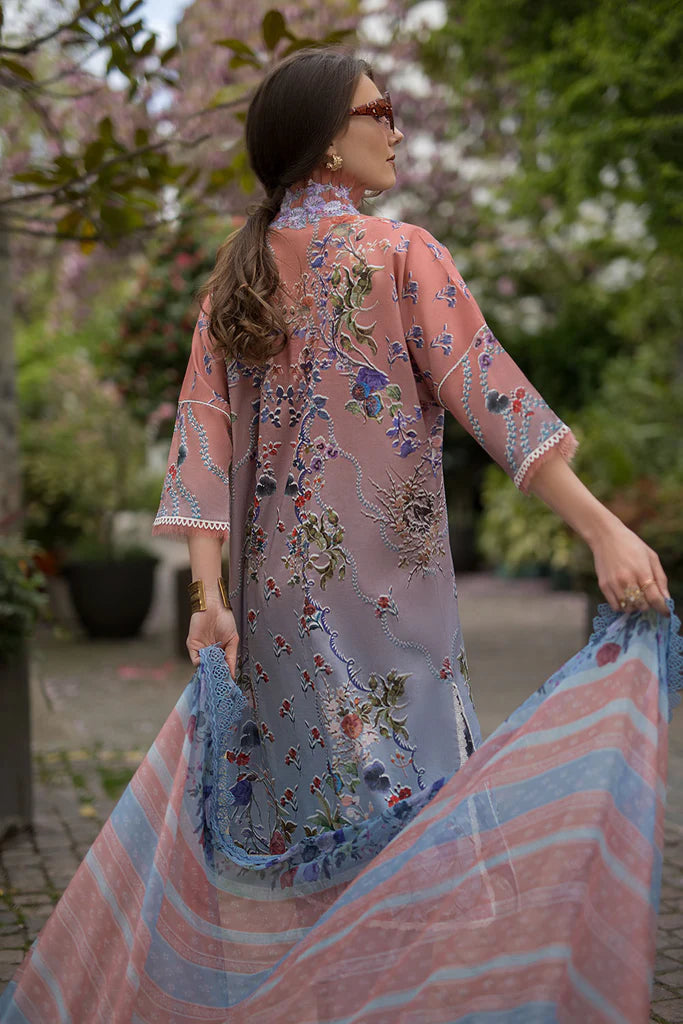 SNB25-2A- Peach & Grey Printed Lawn Ensemble By- Sobia Nazir