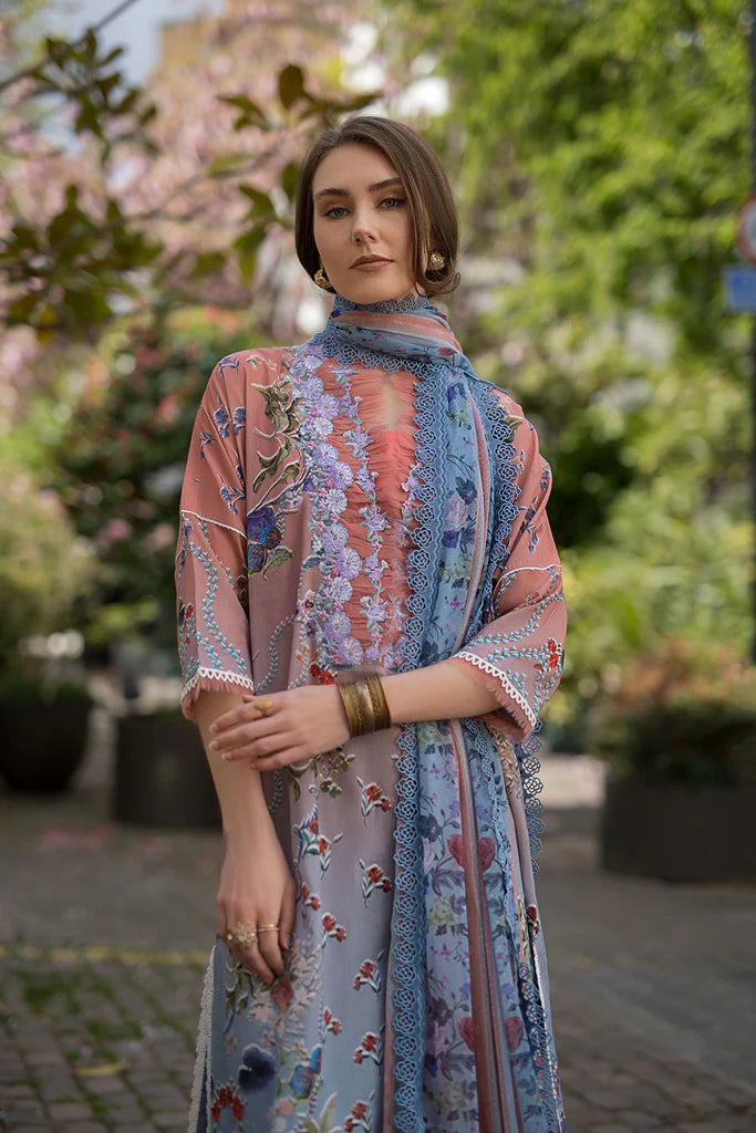 SNB25-2A- Peach & Grey Printed Lawn Ensemble By- Sobia Nazir