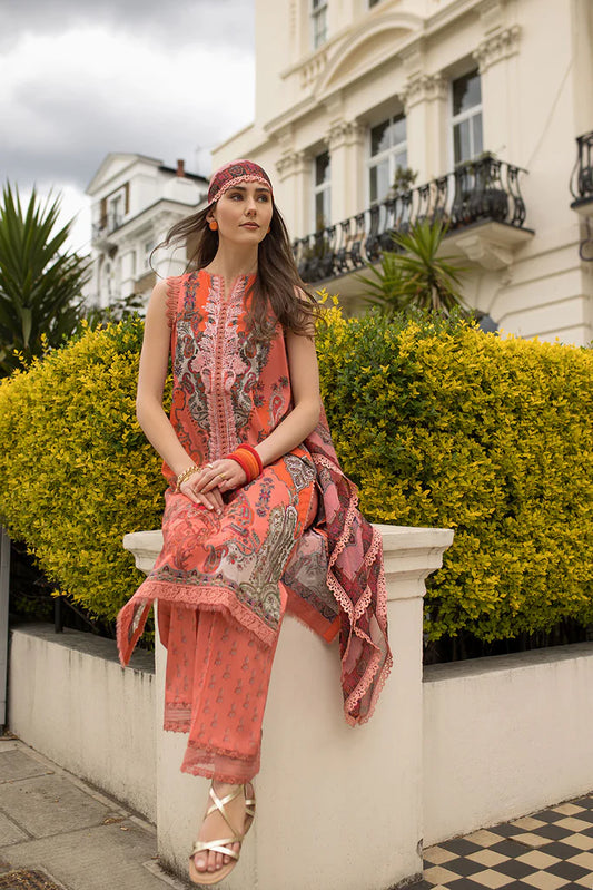 SNB25-4A- Peach Printed Lawn Ensemble By- Sobia Nazir