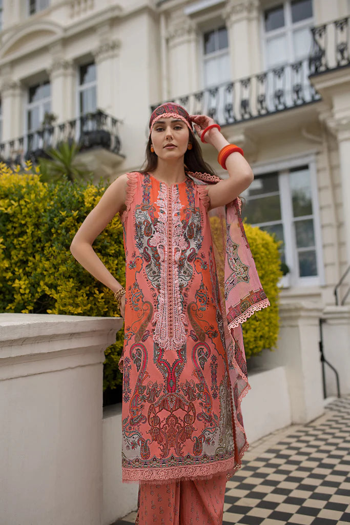 SNB25-4A- Peach Printed Lawn Ensemble By- Sobia Nazir