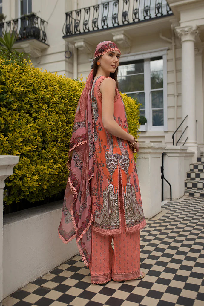 SNB25-4A- Peach Printed Lawn Ensemble By- Sobia Nazir
