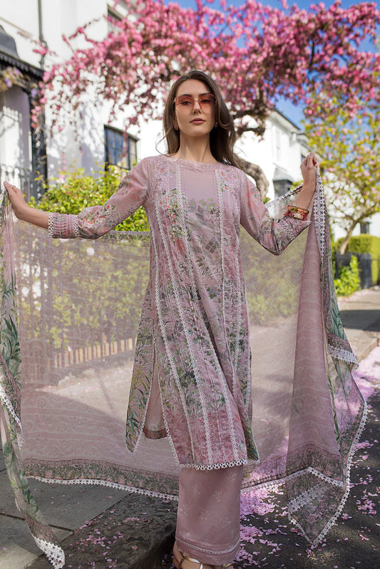 SNB25-5A- Peach Pink Printed Lawn Ensemble By- Sobia Nazir