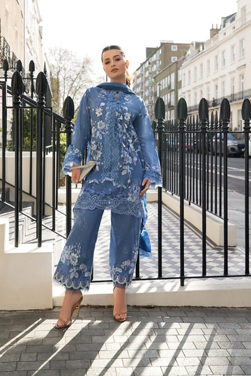 SNP26-1A blue lawn stitched 3 piece suit with printed chiffon dupatta by Sobia Nazir for Eid summer