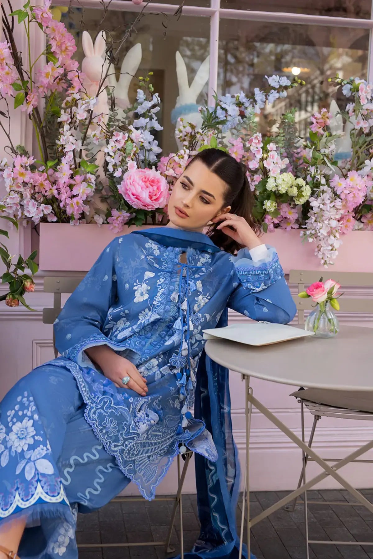SNP26-1A blue lawn stitched 3 piece suit with printed chiffon dupatta by Sobia Nazir for Eid summer