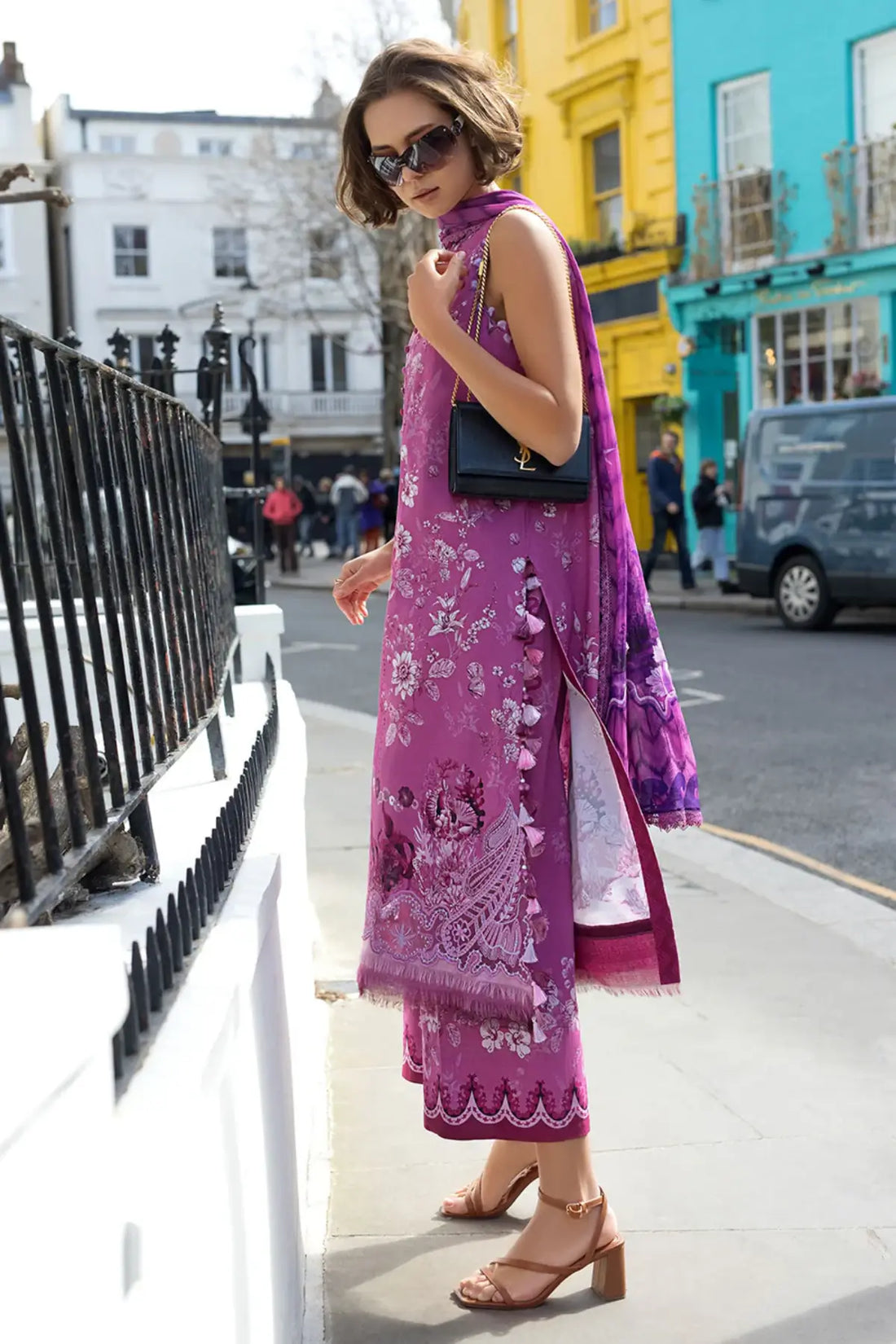 SNP26-1B magenta lawn stitched 3 piece suit with printed chiffon dupatta by Sobia Nazir for summer Eid wear
