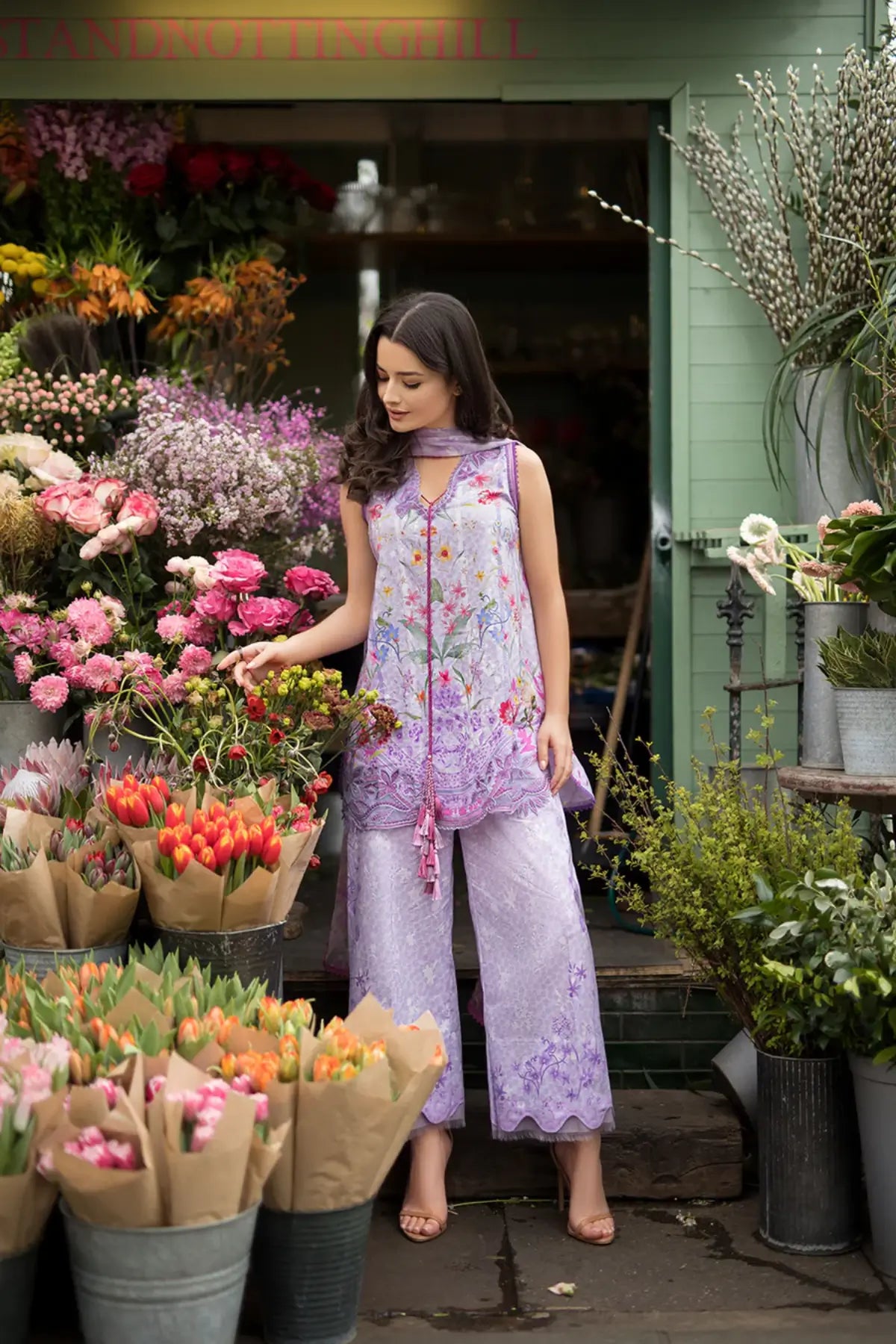 Lilac embroidered lawn stitched 3PC suit SNP26-3A with chiffon dupatta by Sobia Nazir for summer occasions and festive wear