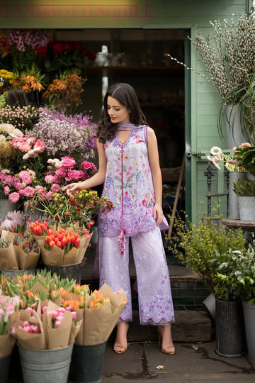Lilac embroidered lawn stitched 3PC suit SNP26-3A with chiffon dupatta by Sobia Nazir for summer occasions and festive wear