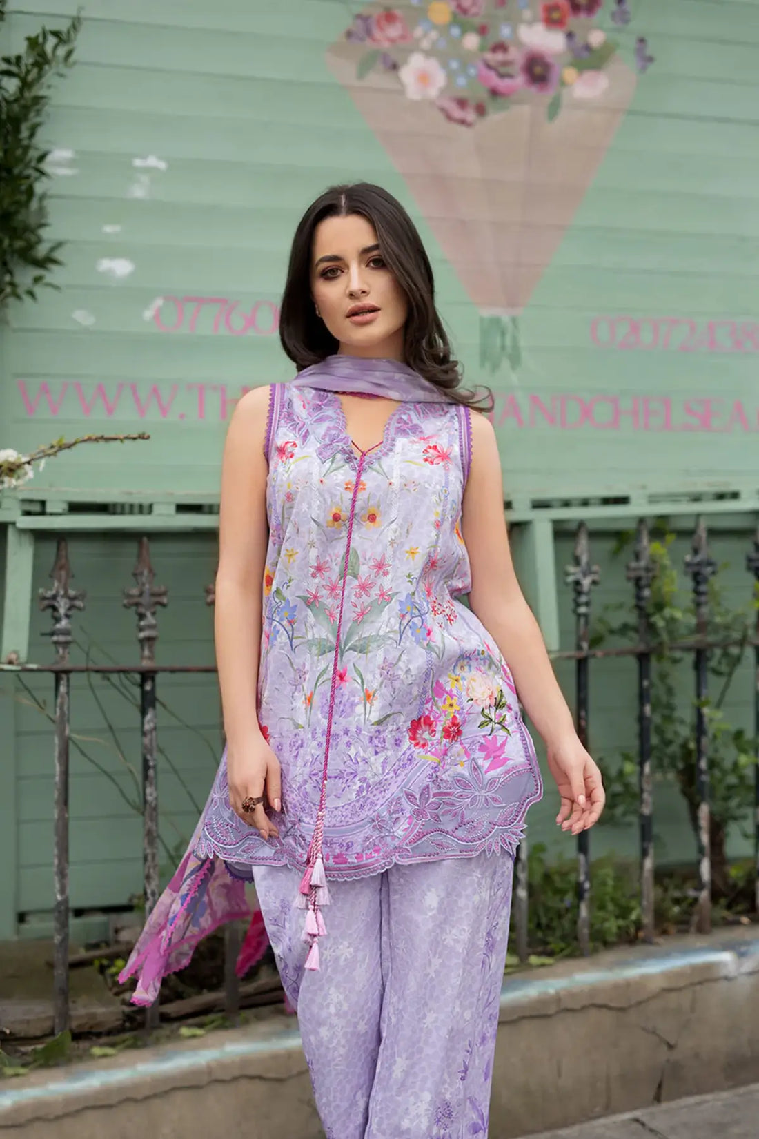 Lilac embroidered lawn stitched 3PC suit SNP26-3A with chiffon dupatta by Sobia Nazir for summer occasions and festive wear