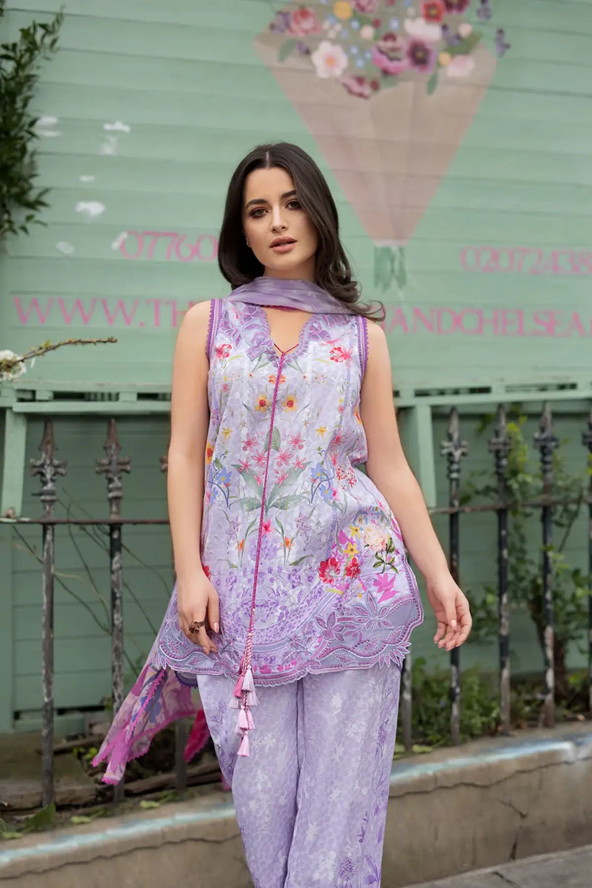 Lilac embroidered lawn stitched 3PC suit SNP26-3A with chiffon dupatta by Sobia Nazir for summer occasions and festive wear