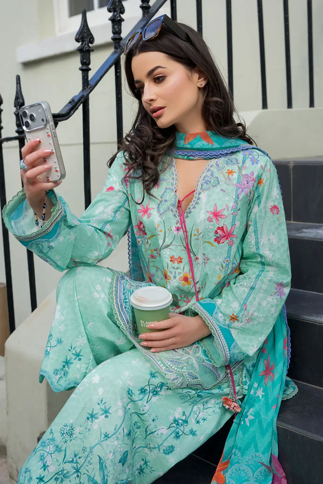 SNP26-3B aqua mint lawn stitched 3 piece suit with printed chiffon dupatta by Sobia Nazir