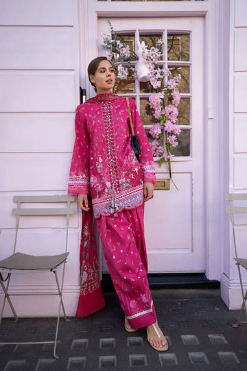 SNP26-4A magenta pink embroidered lawn stitched 3 piece suit with chiffon dupatta by Sobia Nazir