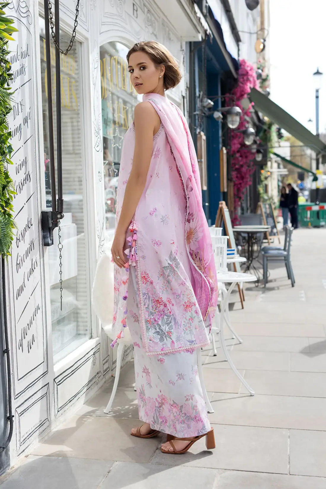 SNP26-5A soft pink embroidered lawn stitched 3PC suit with chiffon dupatta for Eid and day events