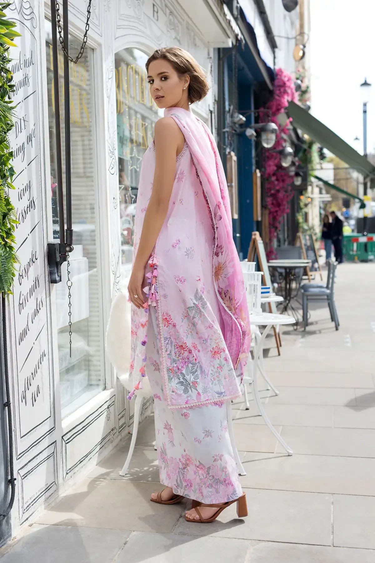 SNP26-5A soft pink embroidered lawn stitched 3PC suit with chiffon dupatta for Eid and day events
