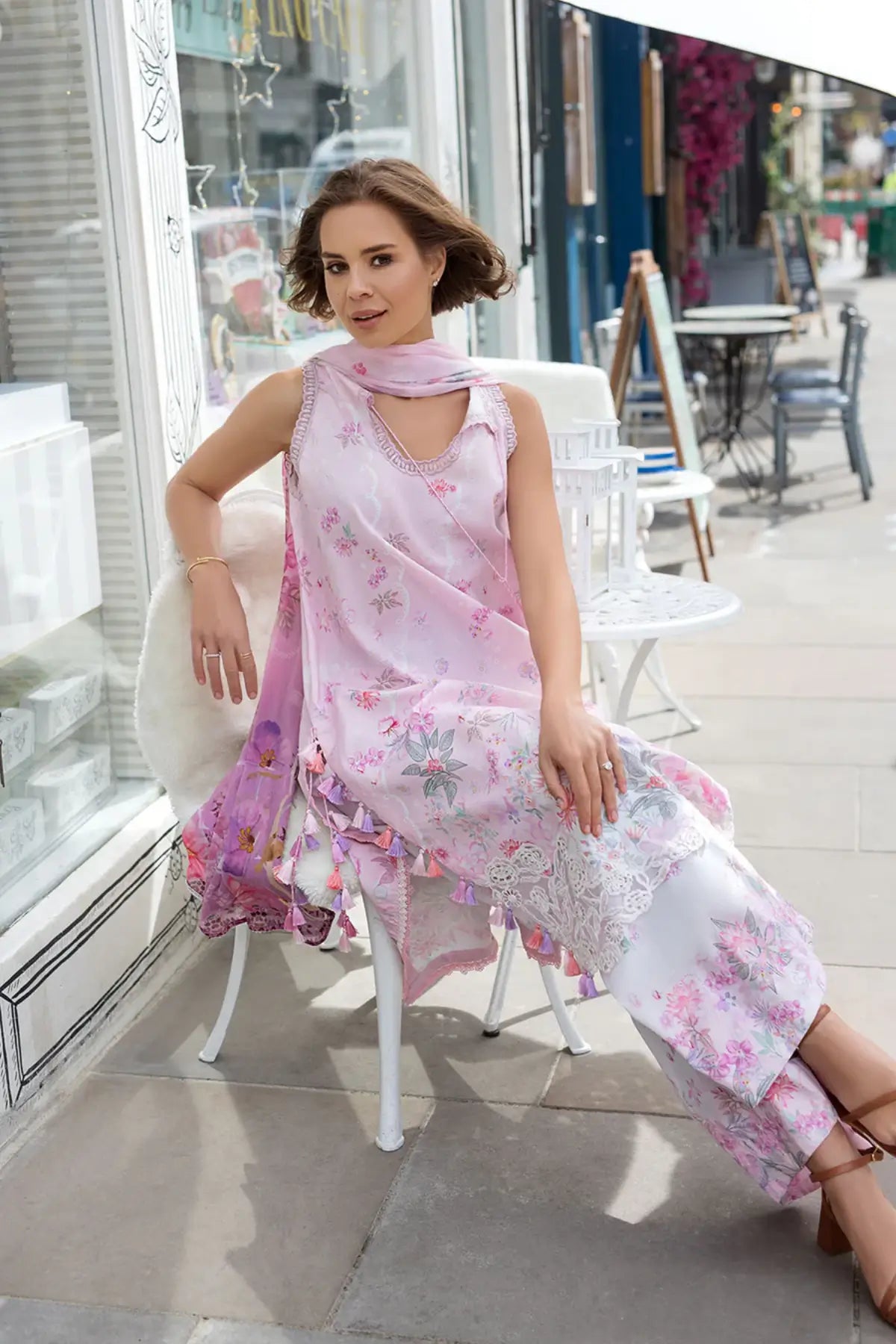 SNP26-5A soft pink embroidered lawn stitched 3PC suit with chiffon dupatta for Eid and day events