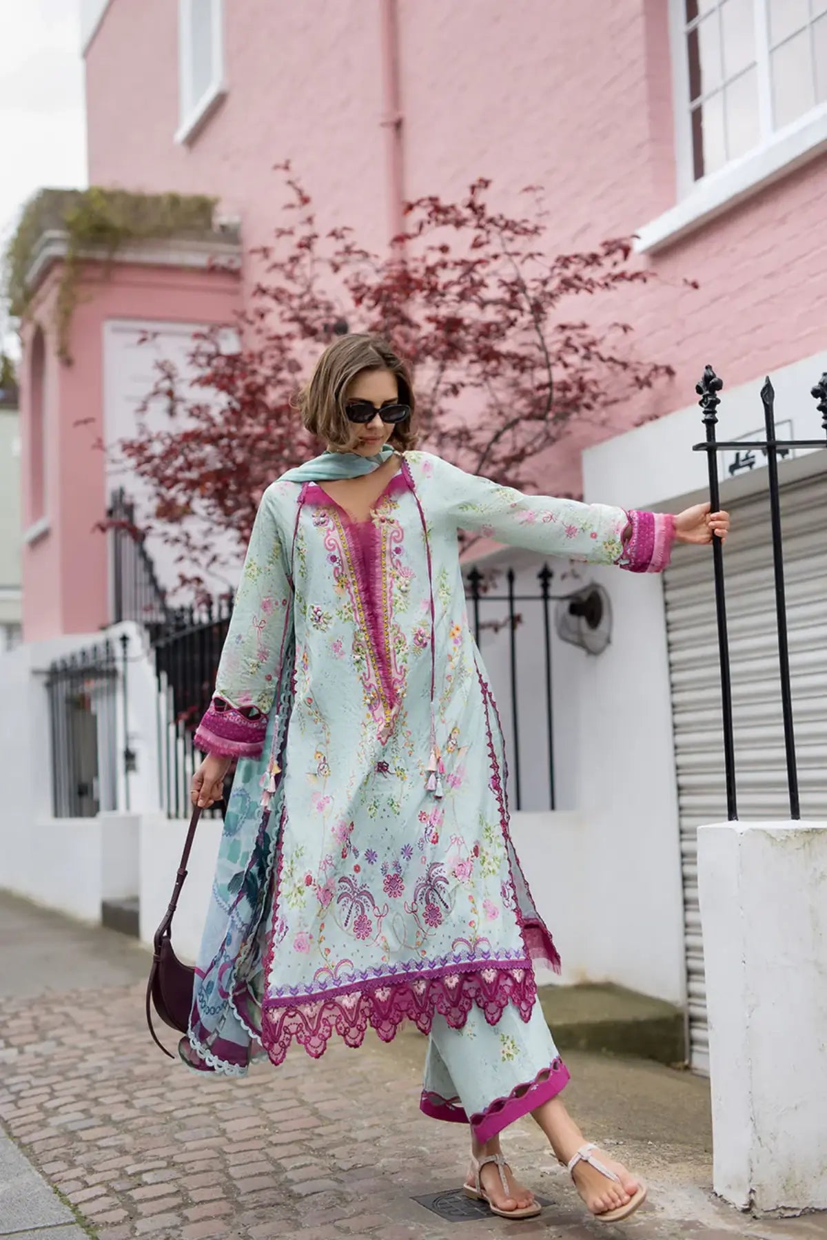 SNP26-7A mint embroidered lawn stitched 3PC suit with chiffon dupatta by Sobia Nazir for Eid and summer wear