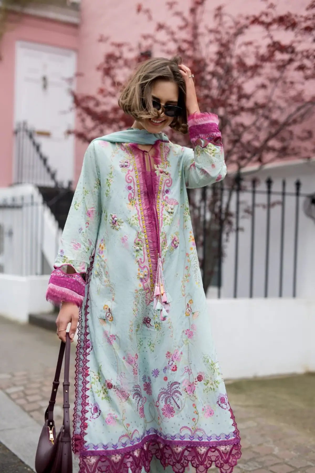 SNP26-7A mint embroidered lawn stitched 3PC suit with chiffon dupatta by Sobia Nazir for Eid and summer wear