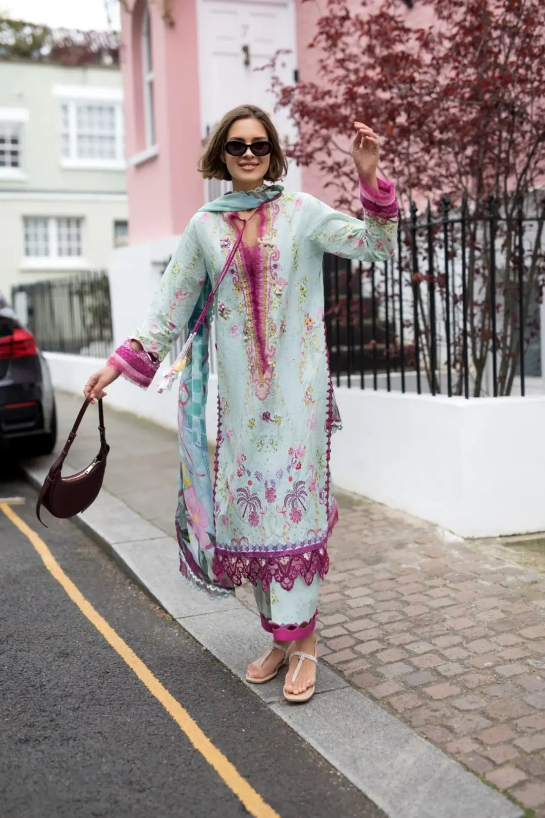 SNP26-7A mint embroidered lawn stitched 3PC suit with chiffon dupatta by Sobia Nazir for Eid and summer wear